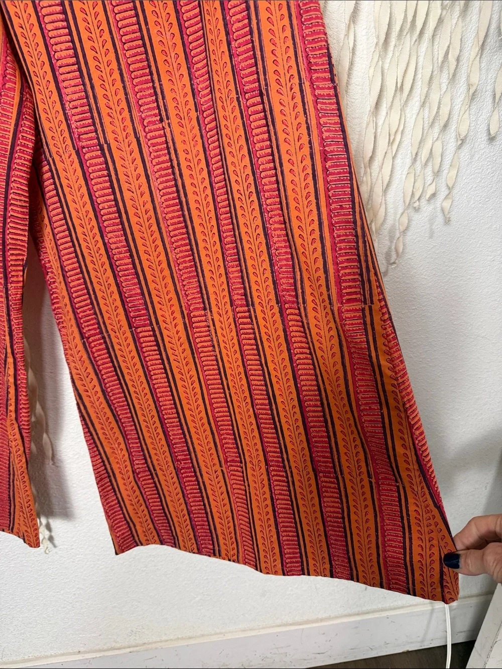 Anokhi Colorful 100% Cotton Drawstring Wide Leg Cropped Pant Size M